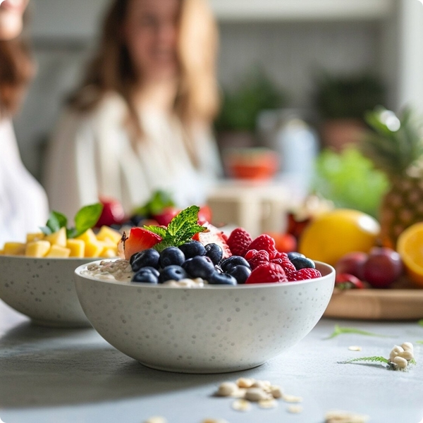 tazas con frutas de desayuno